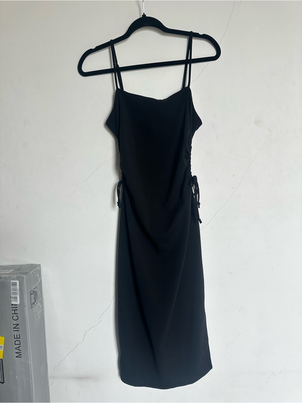 Francesca's Collections Black Spaghetti-Strap Midi Dress with Side Ties